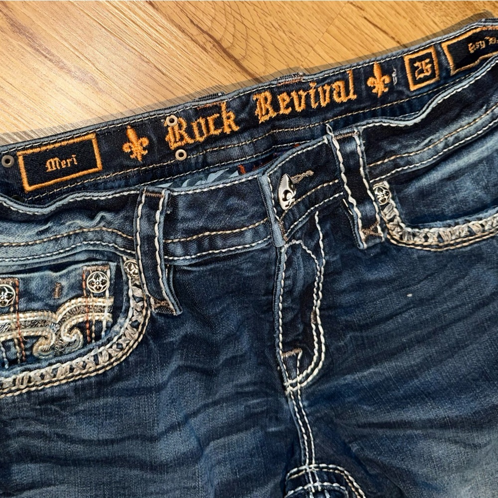 Rock Revival Easy Boot Meri Dark Blue Denim Jeans with Contrast Stitching - Picture 3 of 10